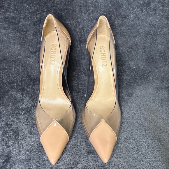 SCHUTZ Shoes - Schutz Cendi Pumps Size 6.5B Stilleto Pointed Toe Clear Vinyl and Patent Leather